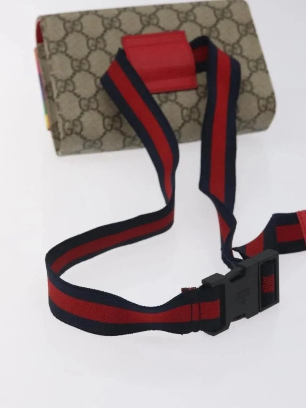 GUCCI GG Supreme Sherry Line Children Waist bag PVC Beige Red Navy Auth BD2175